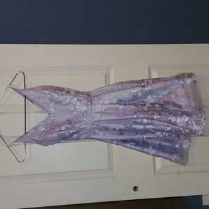 BCX  Sleeveless Cross Strap Lavender Floral Fit & Flare Party Dress 7